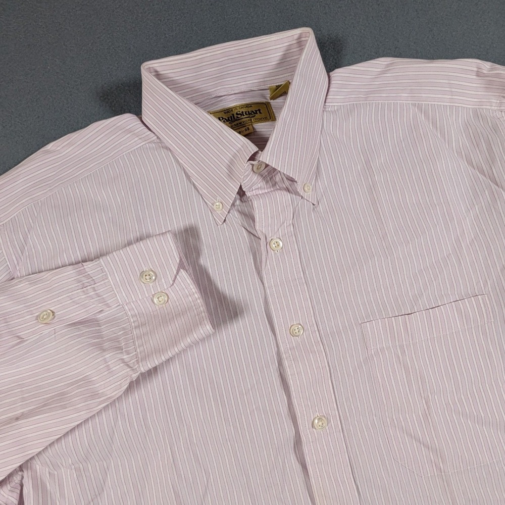 Paul Stuart Button Down Shirt Mens 16.5-33 Pink White Striped Long Sleeve